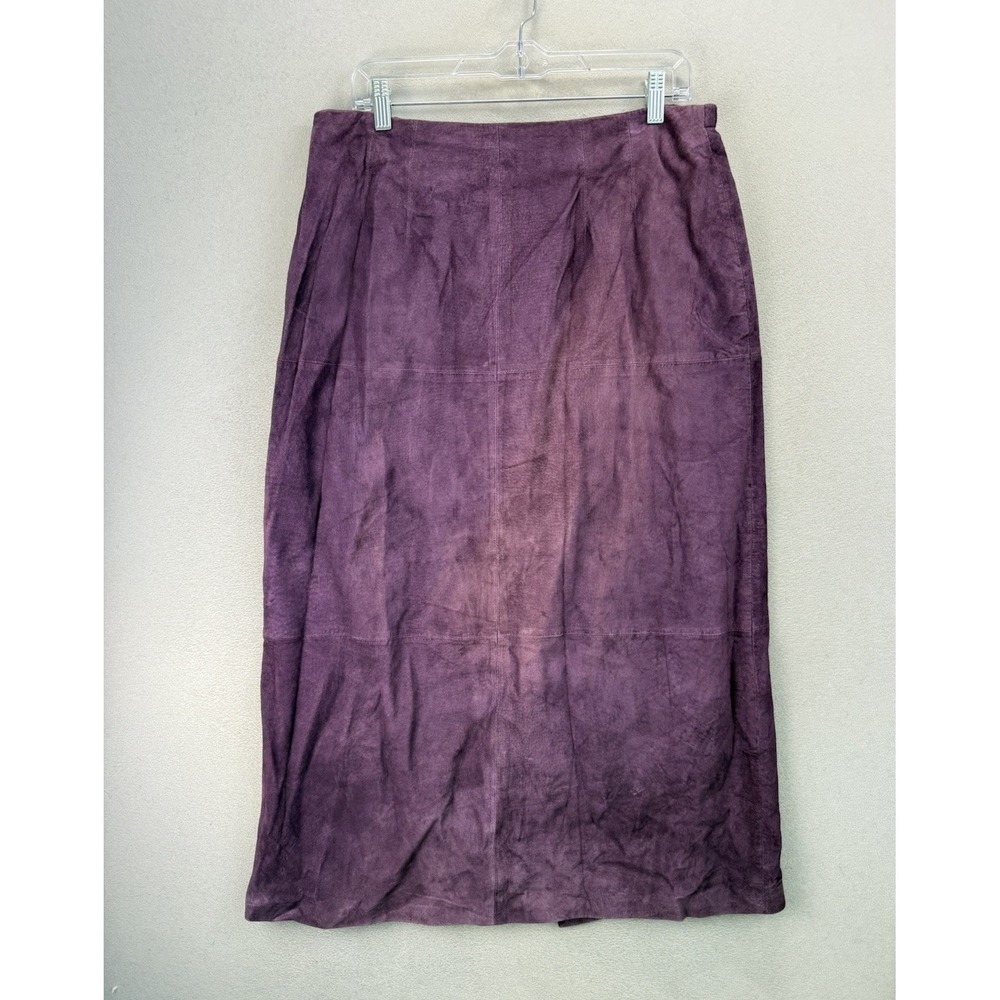 Terry Lewis Suede Leather Skirt Women's Large Purple Plum Midi Lined NWT Classic